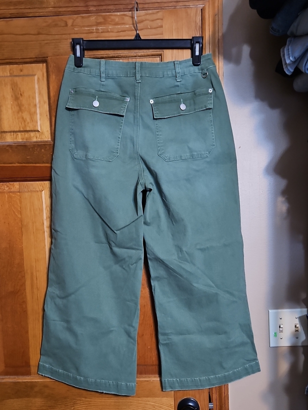 Flamingals High-Rise Wide-Leg Green Utility Cropped Jeans-NWT - Picture 5 of 9
